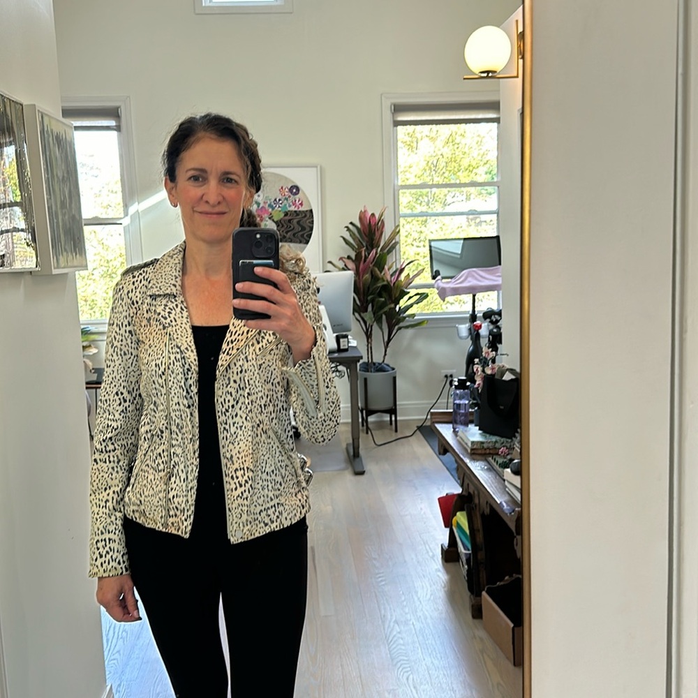 Rebecca Taylor leopard print, moto leather jacket